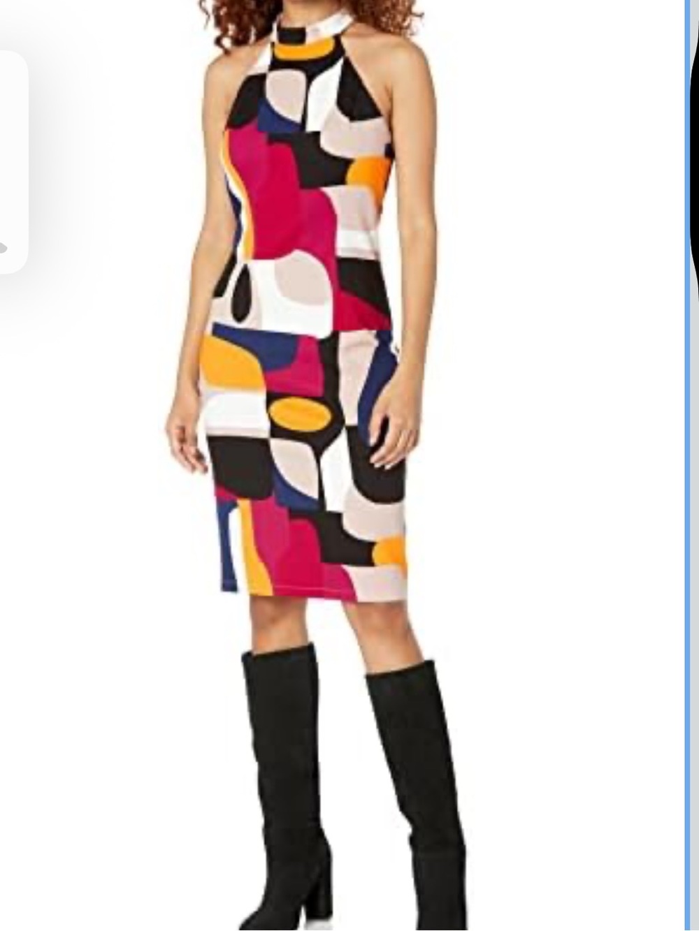 Trina Turke Women’s 4 Emotion Abstract Print Sleveless Halter Ponte Dress